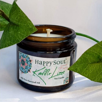 Happy Soul's Immunity Boosting Kaffir Lime 100% Essential Oil Soy Candle