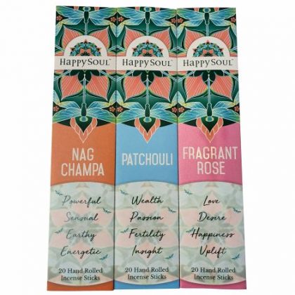 HAPPY SOUL Love, Passion & Sensuality Series - Incense Sticks. Nag Champa, Patchouli, Fragrant Rose